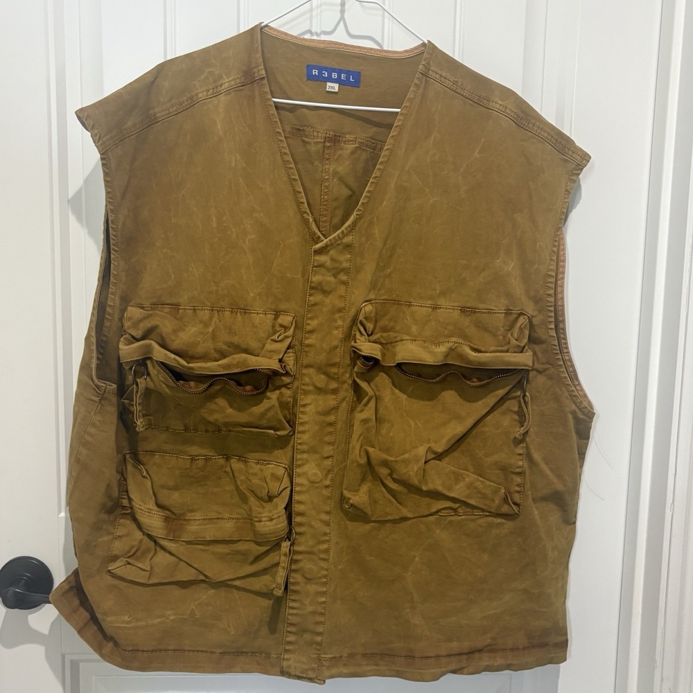 Vintage 80s Fishing Vest Men 2XL Duck Canvas Zip Hunting Safari
